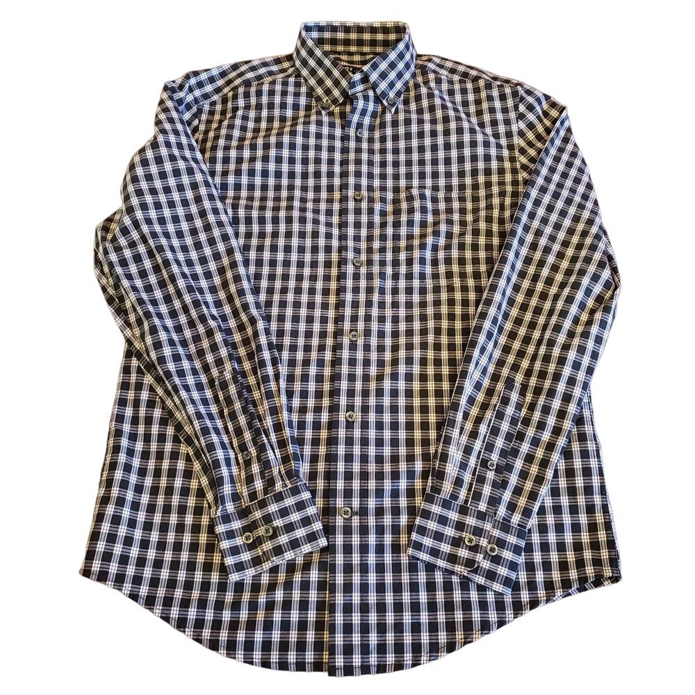 George Shirt Mens Small Button Down Black Collared Long Sleeve Workwear Plaid